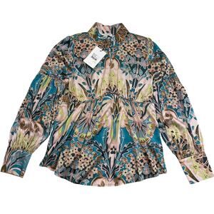 Dea Kudibal Maxine Silk Blouse L | Palazzo Eucalyptus Print, NWT $349